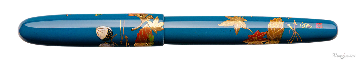 Danitrio Autumn Maple and Gingko Leaves on Blue Maki-E on Hanryo Fountain Pen