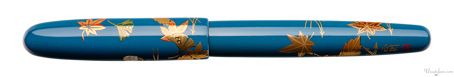Danitrio Autumn Maple and Gingko Leaves on Blue Maki-E on Hanryo Fountain Pen