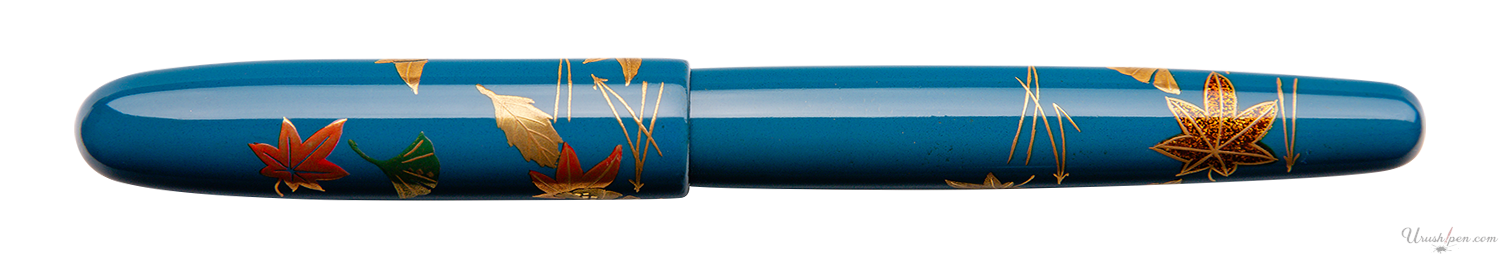 Danitrio Autumn Maple and Gingko Leaves on Blue Maki-E on Hanryo Fountain Pen