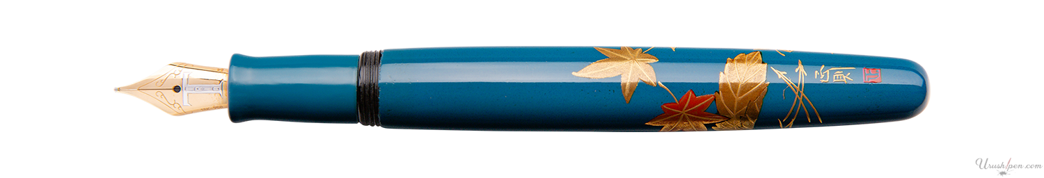 Danitrio Autumn Maple and Gingko Leaves on Blue Maki-E on Hanryo Fountain Pen