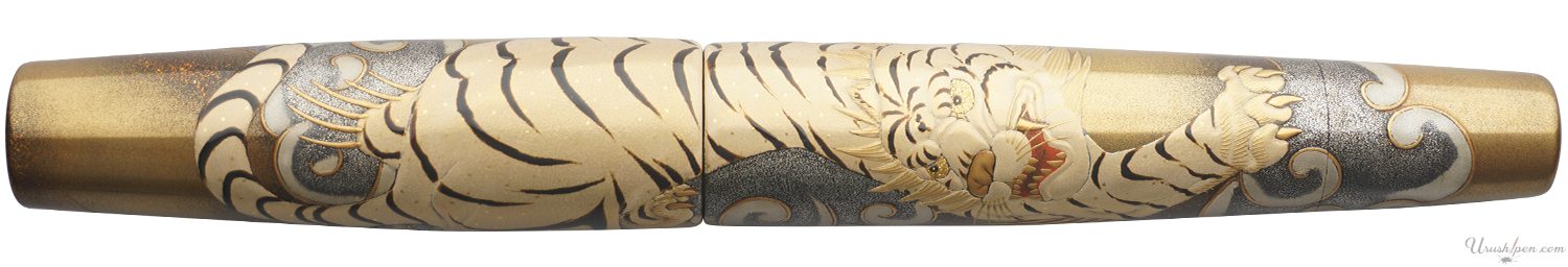 Danitrio Byakko White Tiger Maki-E on Mikado Flat-top Fountain Pen