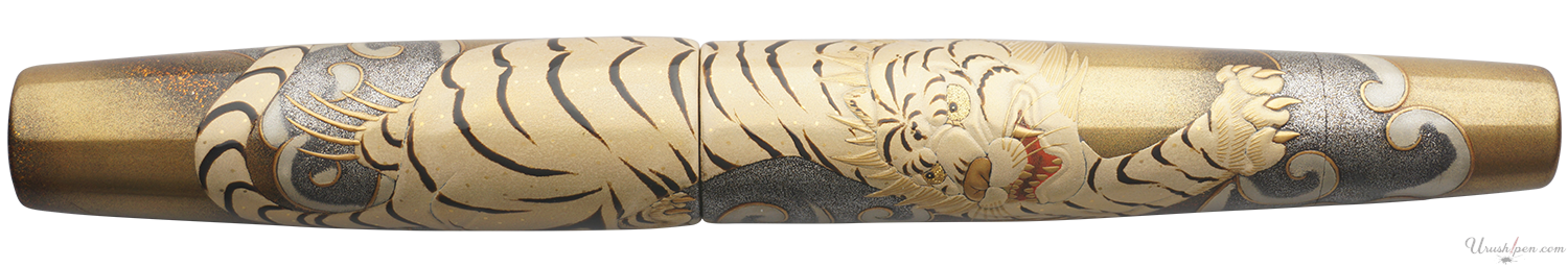 Danitrio Byakko White Tiger Maki-E on Mikado Flat-top Fountain Pen