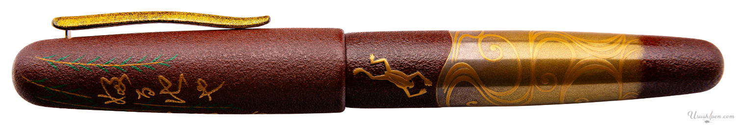 Danitrio Frog Pond Haiku (Furuike-ya) w/Burgundy Background on Takumi Fountain Pen