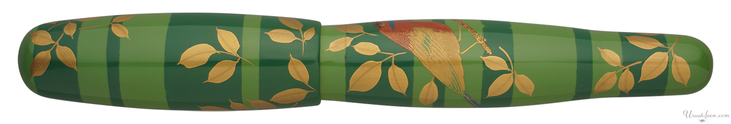 Danitrio Crimson Sunbird over Green Maki-E on Hyotan Fountain Pen