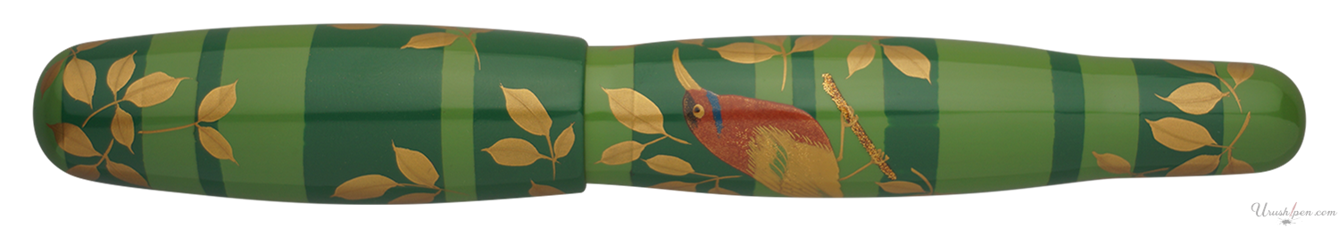 Danitrio Crimson Sunbird over Green Maki-E on Hyotan Fountain Pen