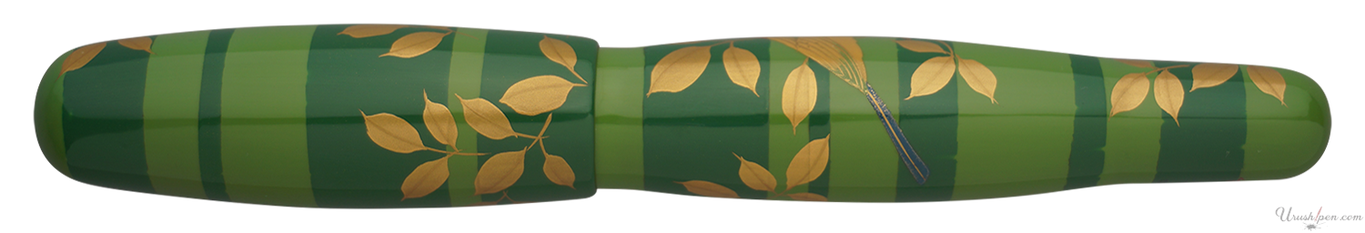 Danitrio Crimson Sunbird over Green Maki-E on Hyotan Fountain Pen