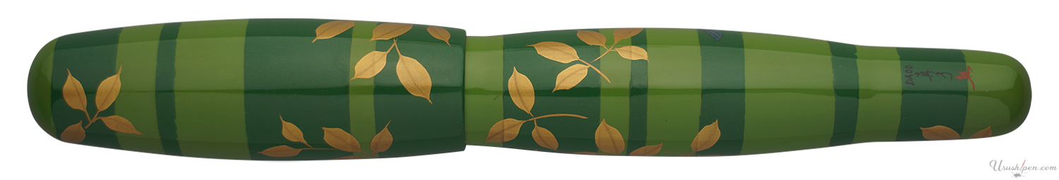 Danitrio Crimson Sunbird over Green Maki-E on Hyotan Fountain Pen