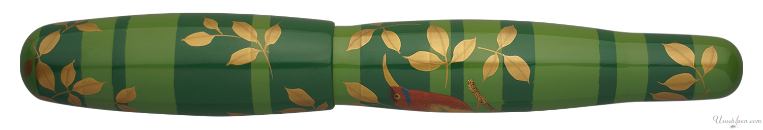 Danitrio Crimson Sunbird over Green Maki-E on Hyotan Fountain Pen