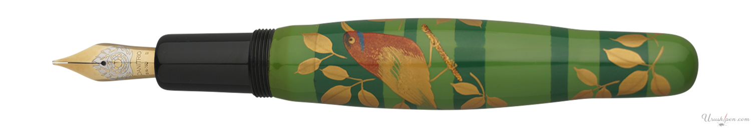 Danitrio Crimson Sunbird over Green Maki-E on Hyotan Fountain Pen