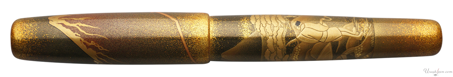 Danitrio Shower Below the Summit Mt. Fuji Maki-E on Mikado Flat-Top Fountain Pen