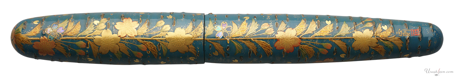 Danitrio Drooping Cherry Trees in Blue Maki-E on Mikado Fountain Pen