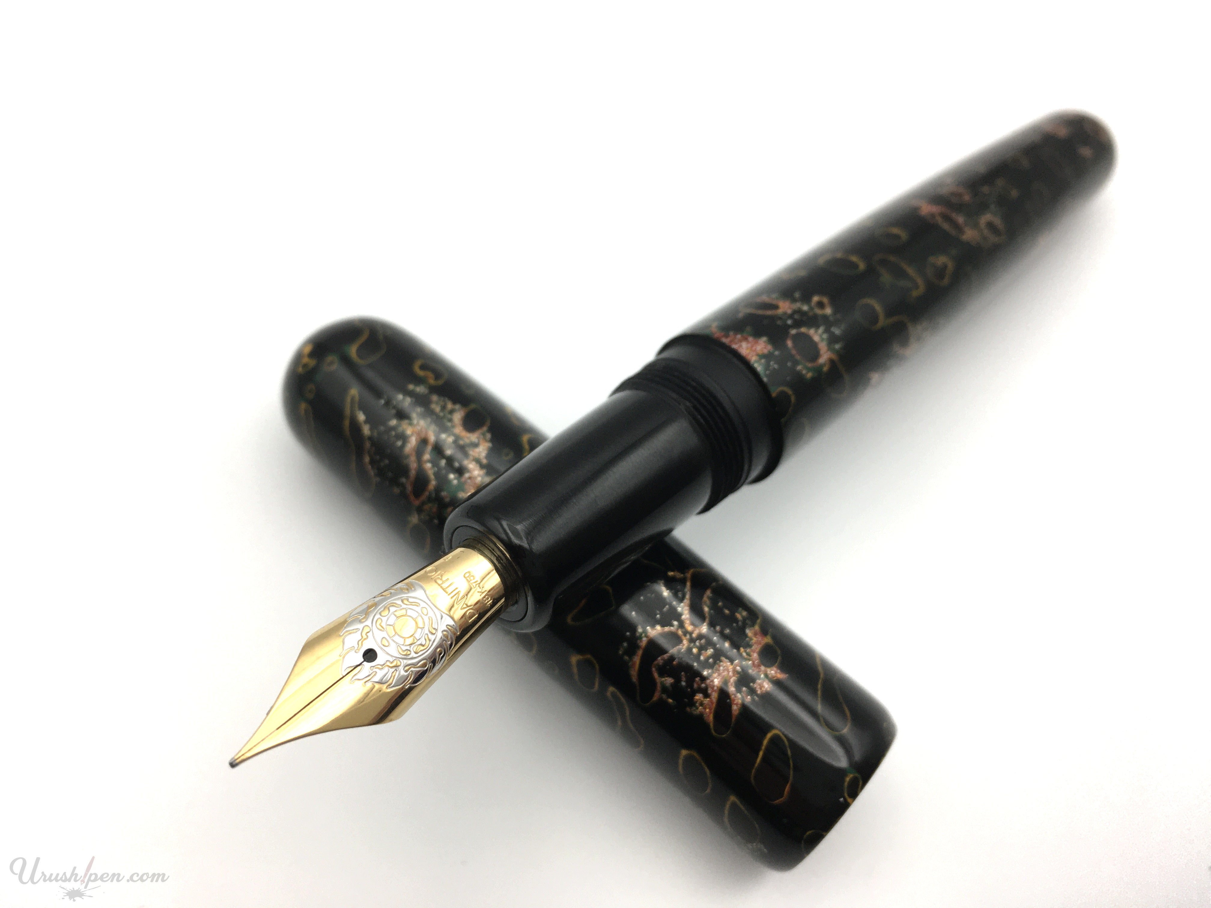 Danitrio Tsugaru-Nuri Kara-nuri in Black on Takumi Fountain Pen Propped