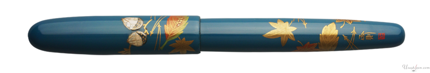 Danitrio Autumn Leaves on Blue Maki-E on Hanryo Fountain Pen