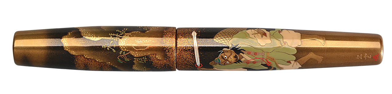 Danitrio Tengu Heavenly Sentinel Maki-E on Mikado Flat-Top Fountain Pen Closed