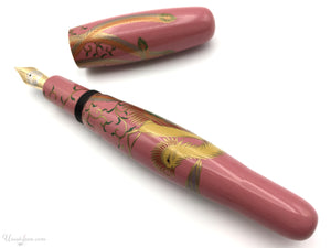 Danitrio Phoenix Maki-E w/ Pink Background on Hyotan Fountain Pen Open