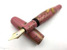 Load image into Gallery viewer, Danitrio Phoenix Maki-E w/ Pink Background on Hyotan Fountain Pen Propped