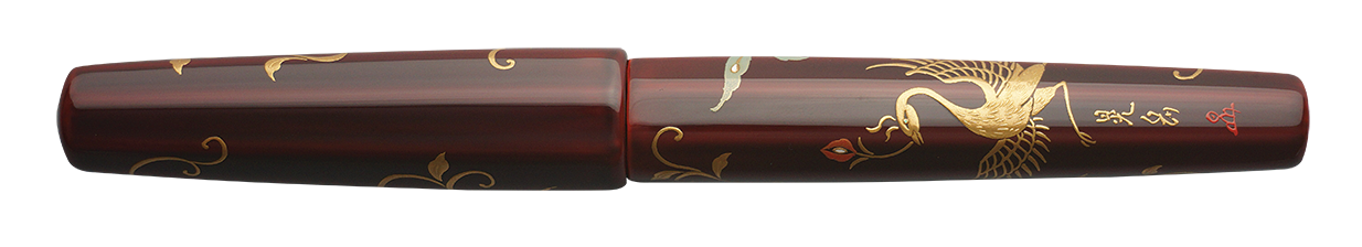 Danitrio Phoenix Bird with Flowers Maki-E on Hakkaku Fountain Pen Closed